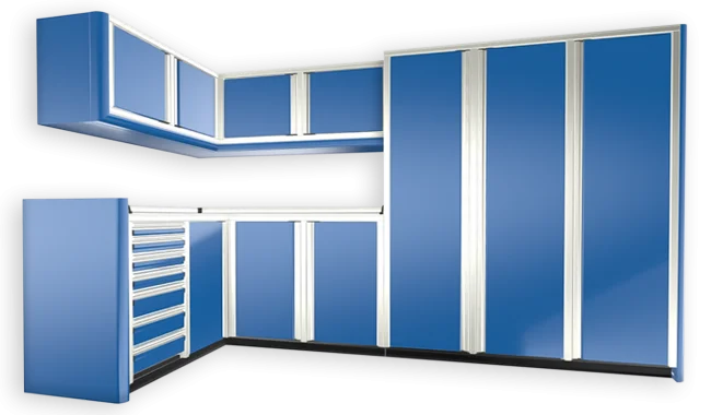 Blue Custom Cabinet System Rendering