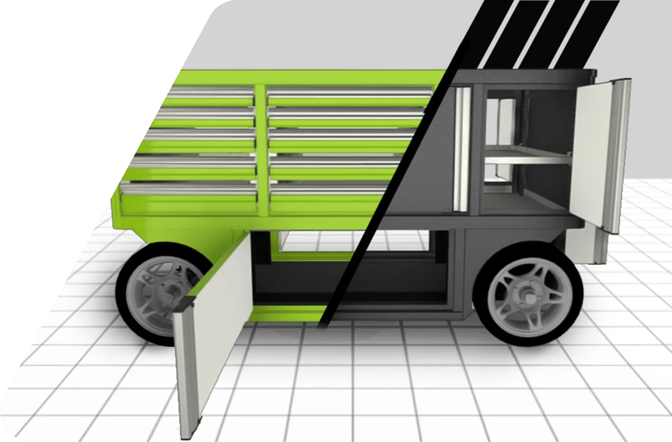 Custom Storage Cart Rendering With Open Doors